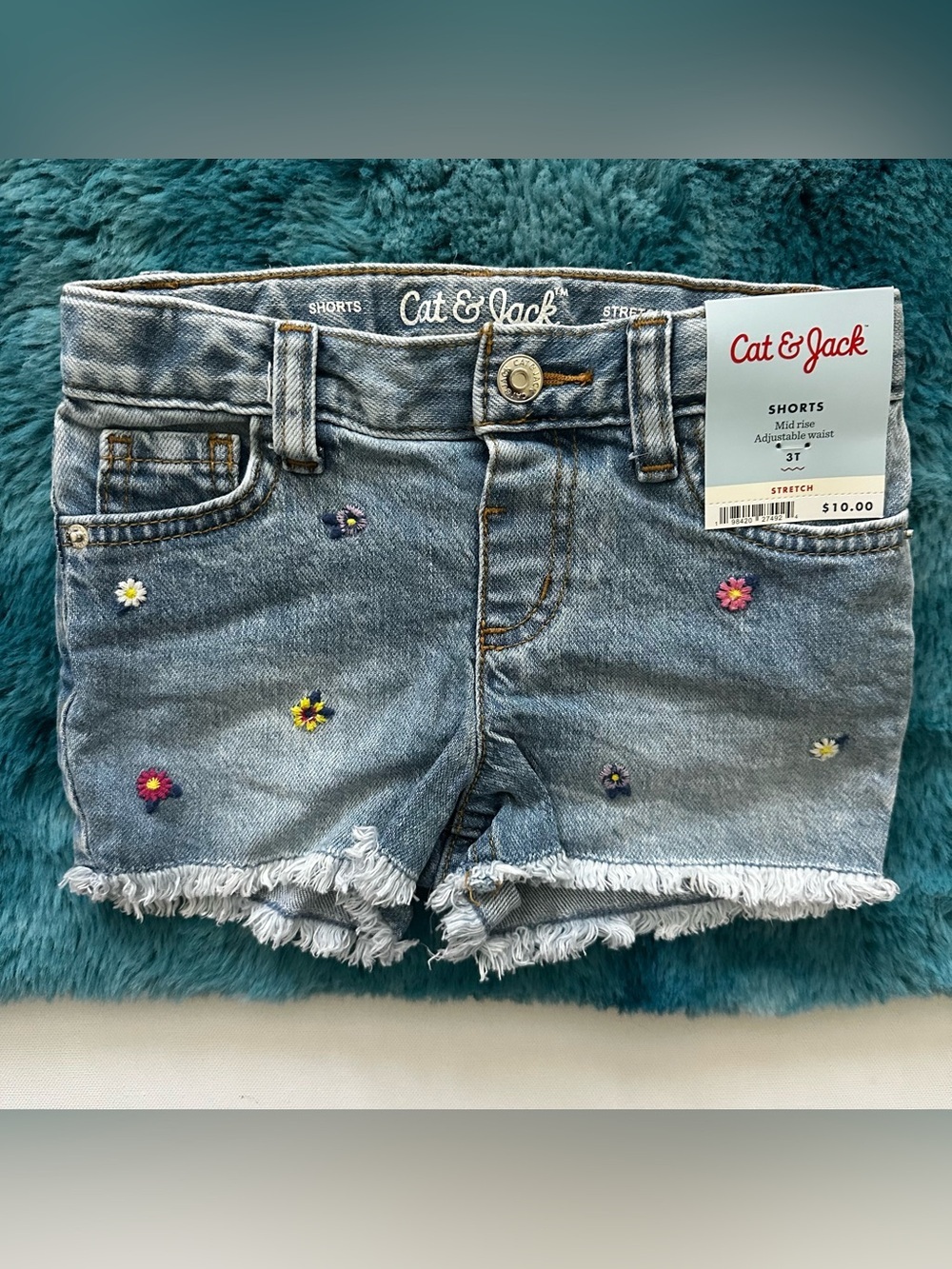 Cat & Jack Light Blue Embroidered Denim Fringe Shorts Size 3T